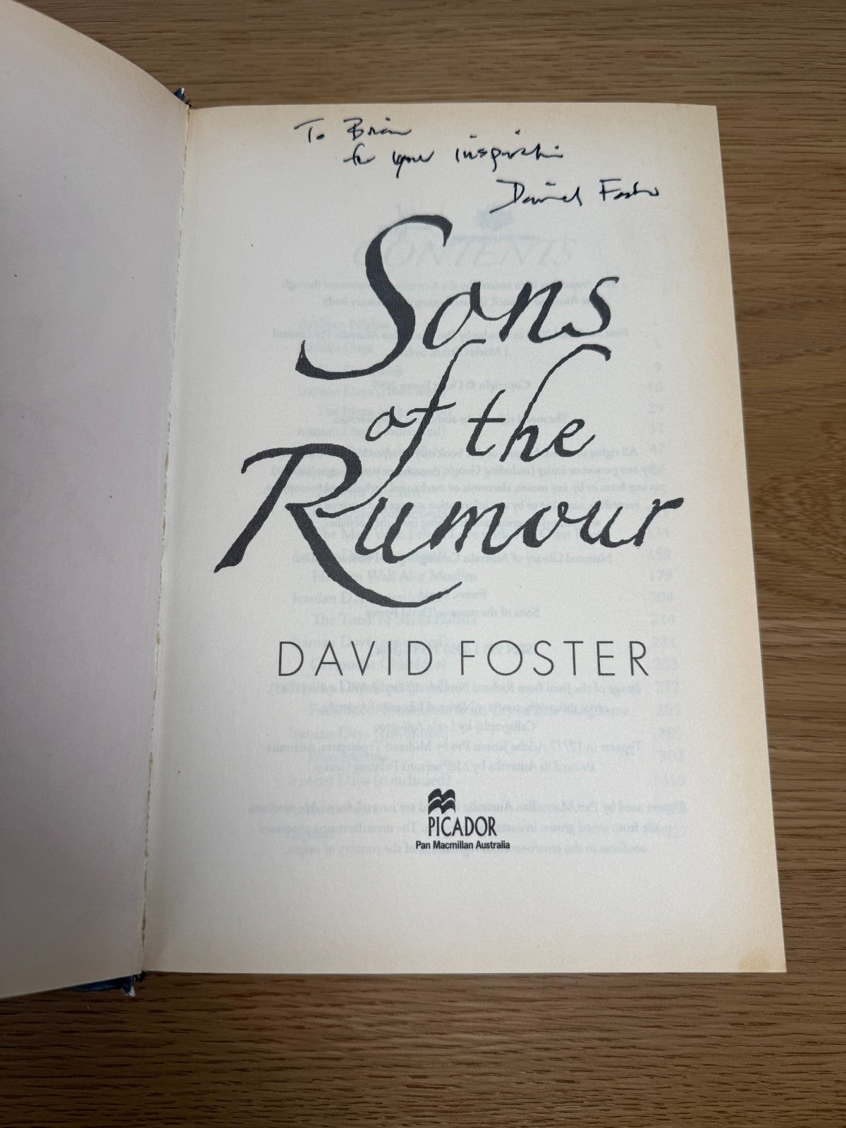 SIGNED FIRST Edition - Sons of the Rumour – David Foster – Hardcover – Australia1