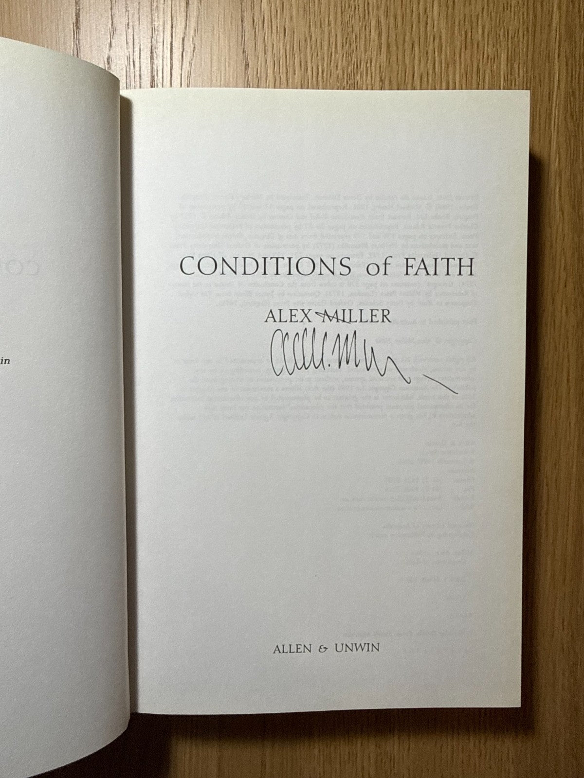 Alex Miller - Conditions of Faith - SIGNED FIRST EDITION - Miles Franklin (2000)1